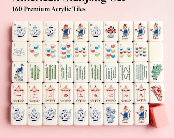 Pink American Mahjong Tiles Set, Floral Mahjong Game, Tea Party Mahjong