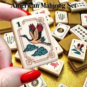 Set di Mahjong americano, 160 tessere acriliche, design a gru.