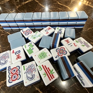 Custom Engraved Luxury Gray Blue American Mahjong Set, 4-Layer Acrylic 160 Tiles, Personalized Wedding Gift for Bride image 3