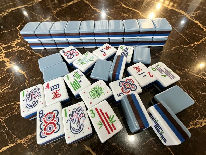 Custom Engraved Luxury Gray Blue American Mahjong Set, 4-Layer Acrylic 160 Tiles, Personalized Wedding Gift for Bride image 3