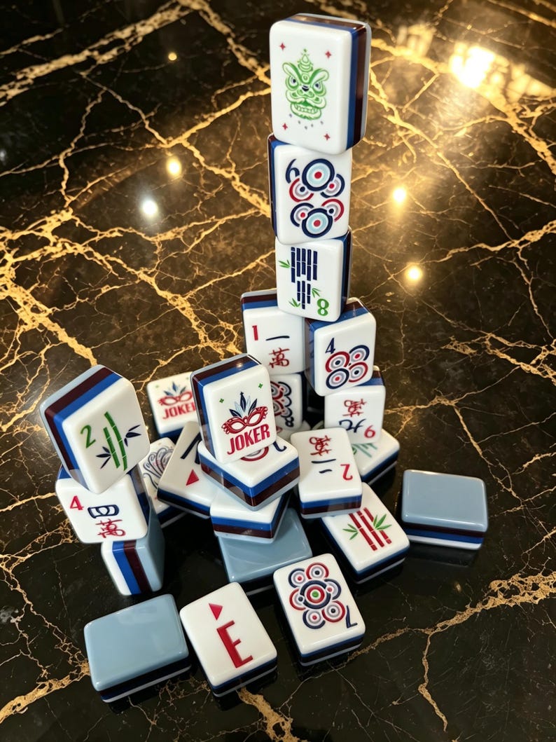 Custom Engraved Luxury Gray Blue American Mahjong Set, 4-Layer Acrylic 160 Tiles, Personalized Wedding Gift for Bride image 5