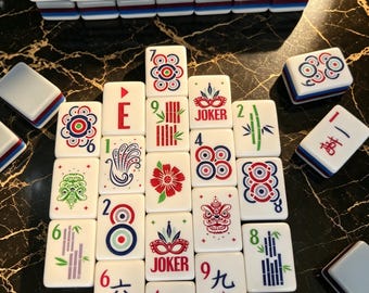 Custom Engraved Luxury Gray Blue American Mahjong Set, 4-Layer Acrylic 160 Tiles, Personalized Wedding Gift for Bride