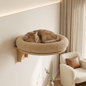 Set modulare di mensole da parete per gatti: parete da arrampicata in legno personalizzabile per gatti con gradini, rampa, amaca, casetta e tiragraffi.