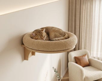 Modular Cat Wall Shelf Set – Customizable Wooden Cat Climbing Wall with Steps, Ramp, Hammock, House & Scratcher