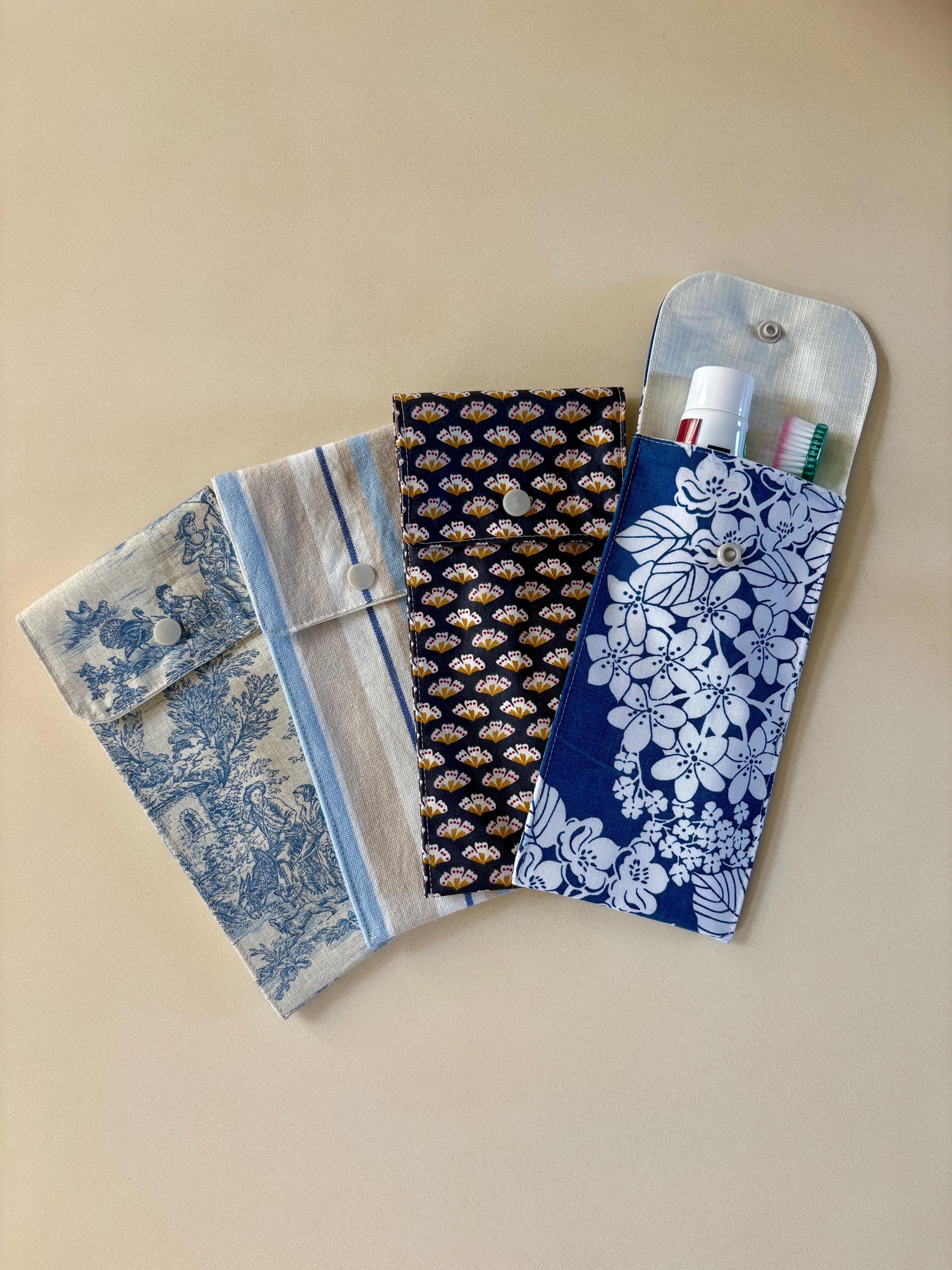Waterproof Toothbrush Case Coated Cotton Fabric Toothbrush Protector Travel Toiletry Bag Coated Canvas Handmade in France