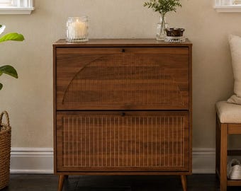 Shoe Cabinet, Narrow Wooden Shoe Storage Cabinet, Flip Door Shoe Organizer, Entryway Hallway Furniture, Modern Shoe Rack