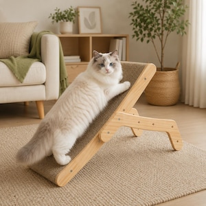 Wooden Cat Scratcher Lounge Bed, Cat Scratching Board with Wooden Frame, Curved Cat Scratcher Sofa, Cat Claw Sharpener, Modern Cat Furniture