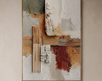 Dipinto astratto in terracotta, tela in gesso 3D effetto terra, arte murale verticale Wabi Sabi