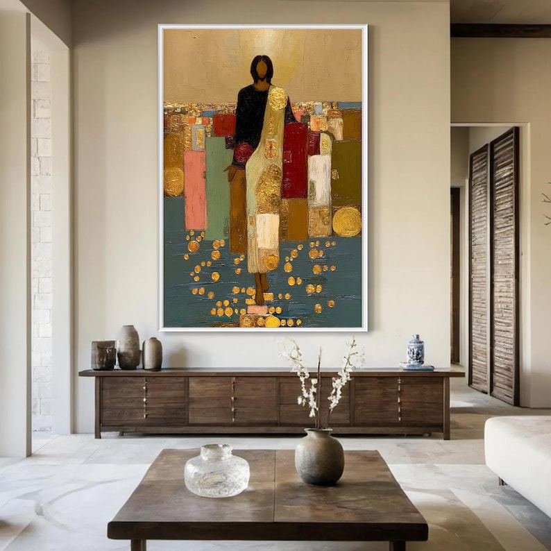 Modern Jesus Oil Painting, Gold Leaf Messiah Canvas, Abstract Religious ...