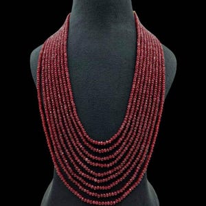 Collier de perles à plusieurs rangs en onyx rouge profond, mala en pierre précieuse facettée, bijou de mariée remarquable