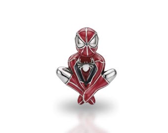 Pingente de prata de lei 925 para pulseira Pandora, inspirado no Homem-Aranha, com pingente de meditação em posição de lótus, vermelho, para fazer joias artesanais. Ideal para presentear em projetos DIY.
