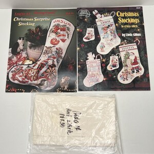Christmas Stocking Cross Stitch Pattern Leaflet Pattern Lot 14 Ct Aida Fabric