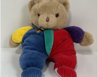 Vtg Eden Teddy Bear Velour Primary Rainbow Plush Stuffed Animal 13" Colorblock