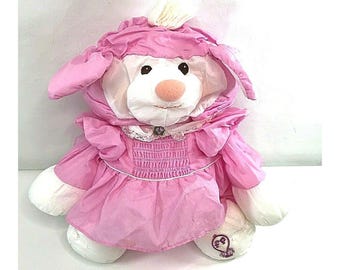 Vintage 1986 Fisher Price Puffalump Lamb Sheep #8005 Pink/Purple Dress 15" Plush