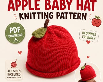 Apple Baby Hat Knitting Pattern PDF | Newborn to Child Sizes | Easy Beginner | Instant Download