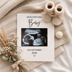 Modèle d'annonce de grossesse, téléchargement numérique Boho neutre bébé révéler, faire-part échographie toile modifiable, nous attendons une carte