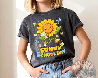 School Day Sunflower Kids Tee | Cute Back To School Design Comfort Colors Midweight T-Shirt