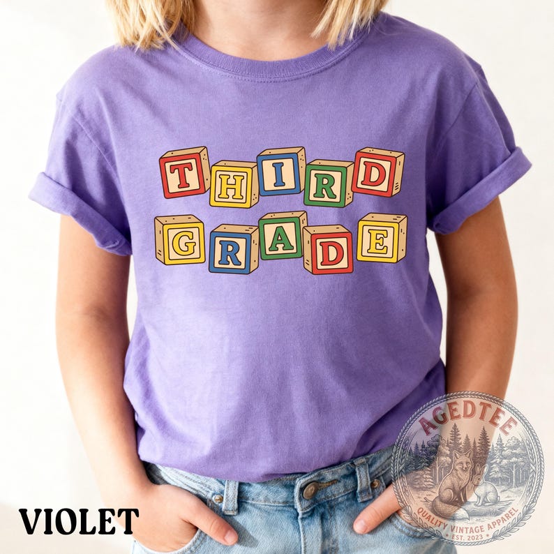 Third Grade Blocks Youth Tee | Comfort Colors Vintage Alphabet Blocks ...