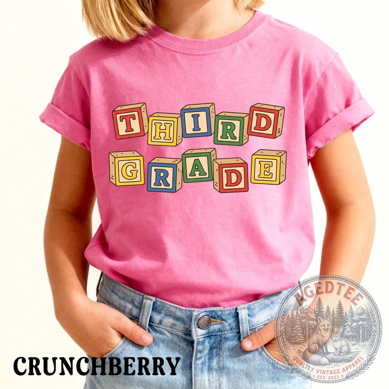 Third Grade Blocks Youth Tee | Comfort Colors Vintage Alphabet Blocks ...