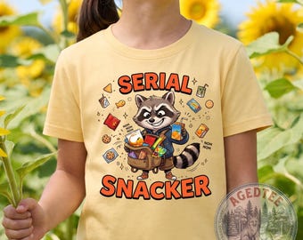 Serial Snacker Raccoon Youth Tee | Comfort Colors 9018 Midweight Youth Back to School Cute Kids Shirt