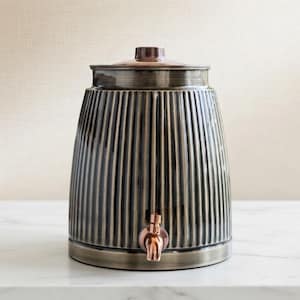 Antique Copper Water Pot 7000ML | Barrel Design Water Dispenser with Tap & Lid | Handmade Copper Beverage Server | Rustic Kitchen Decor