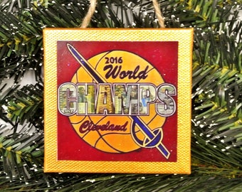 CLEVELAND CAVALIERS CHAMPIONSHIP - Handmade Mini Canvas Ornament