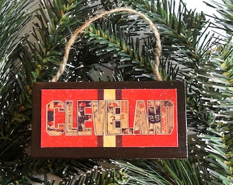 CLEVELAND BROWNS Vintage Helmet Stripe Mini Canvas Ornament
