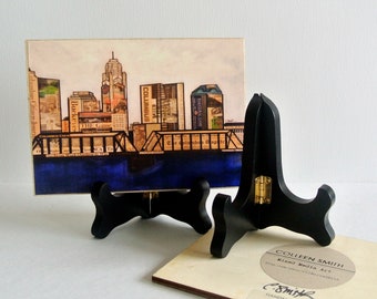 COLUMBUS OHIO SKYLINE - 5x7 Handmade Wood Print W/Stand