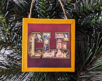 CLEVELAND CAVALIERS Varsity CLE - Handmade Mini Canvas Ornament