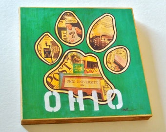 OHIO UNIVERSITY Athens, Ohio OU Paw Print - 8x8 Handmade Wood Print