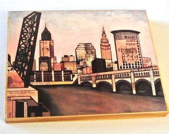 CLEVELAND OHIO Rust Belt Skyline - 8x10 Handmade Wood Print