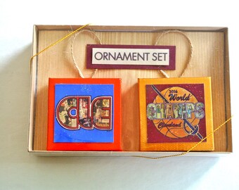 CLEVELAND CAVALIERS Ornament Set of 2 - 2016 Championship and CLE Retro Cavs