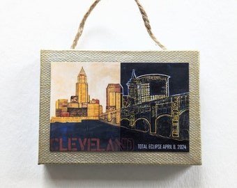 CLEVELAND OHIO Total Solar Eclipse April 8, 2024 Limited Edition Mini Canvas Ornament