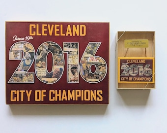 CLEVELAND CAVALIERS 2016 CHAMPIONSHIP Anniversary Bundle | City of Champions 8"x10" Wood Print & Limited Edition Boxed Ornament Set
