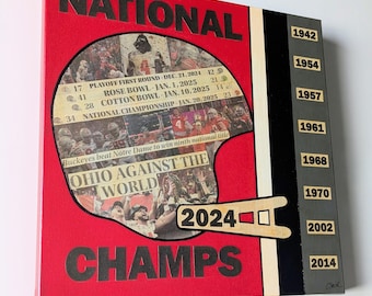 Scarlet & Gray 2024 College Championship-Inspired -- 16x16 Original Art - Mixed Media Painting Acrylic + Newspaper -- ONE AVAILABLE