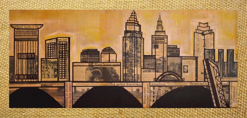 CLEVELAND OHIO SKYLINE 12x30 Poster Print image 1