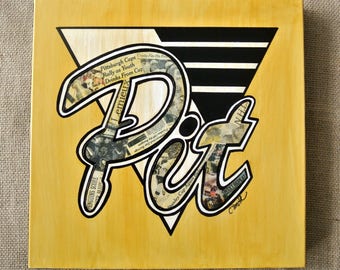 SALE - PITTSBURGH PENGUINS - 12x12 Mixed Media Vintage Newspaper Acrylic Painting