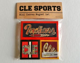 CLEVELAND SPORTS  - Indians - Cavs - Browns Mini Canvas Magnet set of 3