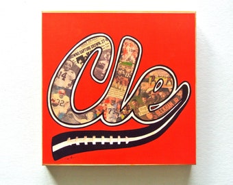 CLEVELAND BROWNS Script CLE  - 8x8 Handmade Wood Print