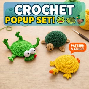Patrón de posavasos desplegable con forma de tortuga a crochet, tutorial en PDF para posavasos, estilo amigurumi fácil.