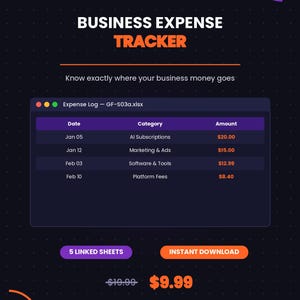 Business Expense Tracker Spreadsheet: Log, Budget, Subscriptions (Excel, Google Sheets)