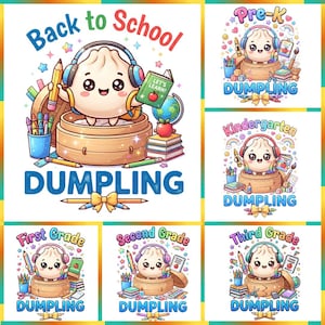 Kawaii Dumpling Back to School PNG Bundle (Digital Download)