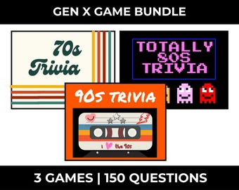 Paquete de juegos de PowerPoint GEN X TRIVIA / Diapositivas de trivia de pub para adultos / Juego de fiesta de reunión de clase / Paquetes de trivia para Zoom / Trivia digital Ppt