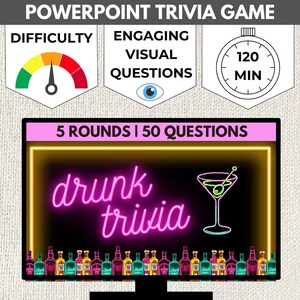 DRINKING PUB TRIVIA PowerPoint Bar Game | 21st Birthday Digital Party Games for Adults | Couples Party Downloadable Trivia Ppt Slideshow