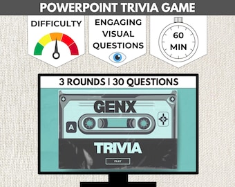 Juego de PowerPoint de trivia sobre la generación X / Diapositivas de trivia de los años 80 para adultos / Trivia de la generación X de los años 90 en PowerPoint / Trivia de pub / Trivial Pursuit / Juego de reunión de clase