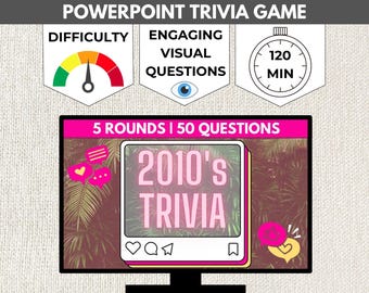 2010s MILLENNIAL PUB TRIVIA Night Game | 40th Birthday Trivia Power Point Slideshow | 2010s Nostalgia Trivia Ppt | Digital PowerPoint Quiz