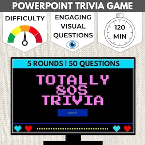 80s Pop Culture Trivia PowerPoint Game: 50th Birthday Party (Digital Slideshow)
