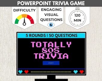Juego de PowerPoint con trivias sobre la cultura pop de los 80: Fiesta de 50 cumpleaños (presentación digital)