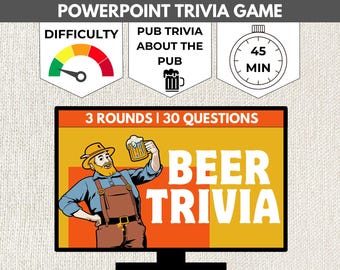 Juego de PowerPoint de trivia sobre cerveza para adultos: Concurso de pub, Fiesta de bebidas (Presentación digital del juego)