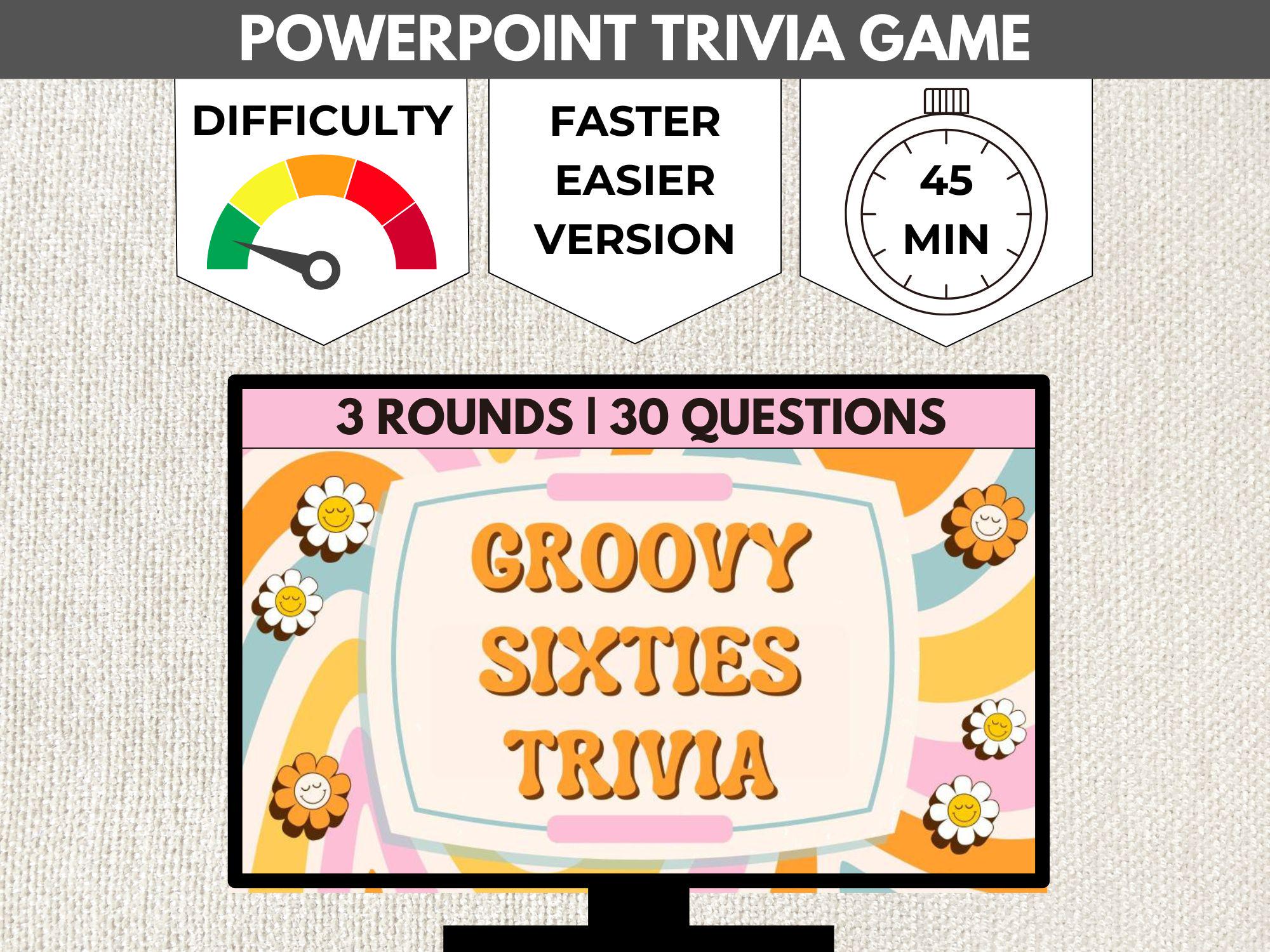 1960s PUB TRIVIA POWERPOINT Game | 60s Digital Party Game Slides | Ppt Game for 70th Birthday | Trivia Presentation for Baby Boomer Senior